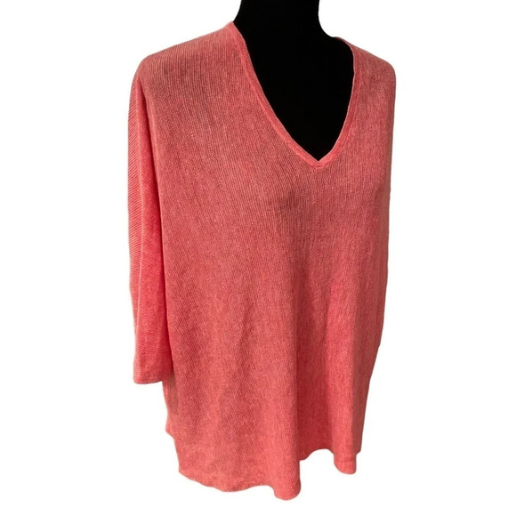 Eileen Fisher Knit Salmon Pink Organic Linen V neck Top Small - Picture 7 of 7